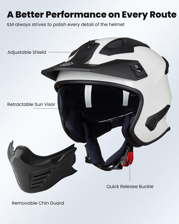 ILM Open Face Motorcycle 3/4 Half Helmet Model 726X