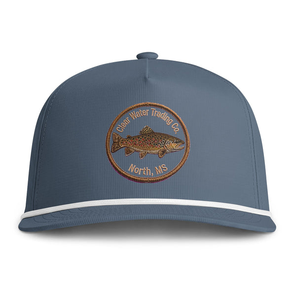 Clear Water Trout Badge Rope Hat — Brown Trout Printed Fishing Cap