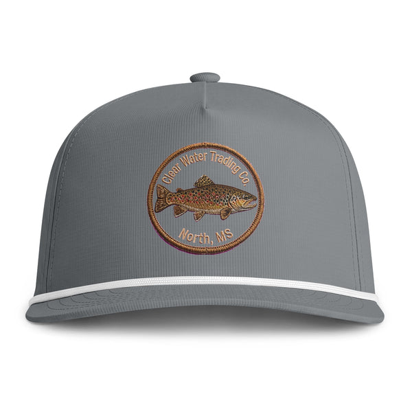 Clear Water Trout Badge Rope Hat — Brown Trout Printed Fishing Cap