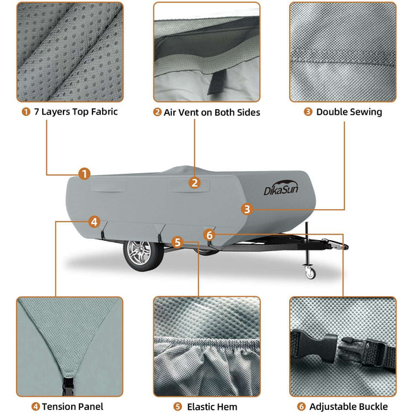 DikaSun 7 Layers Pop Up Camper Cover, Breathable UV Resistant Windproof Waterproof RV Cover