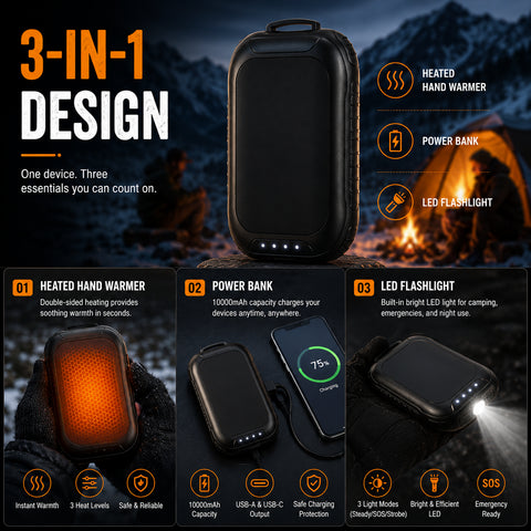 LITEGUEST 3-in-1 Heated Hand Warmer – Power Bank & LED Light