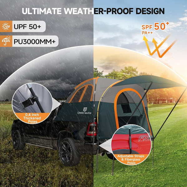 Umbrauto Truck Bed Tent with Awning,Fits 5.5-5.8 ft Truck Beds | PU3000mm Waterproof Pickup Tent