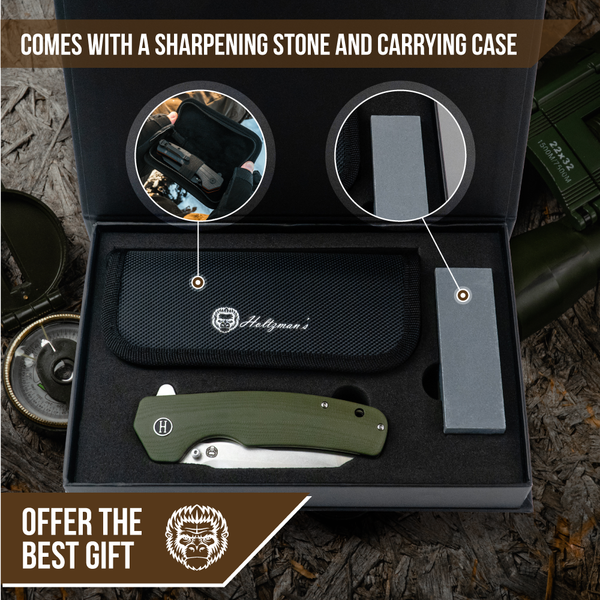 The Clip Point, Straight Back, Pioneer Folding Pocket Knife Giftset Combo (Silver and Green)