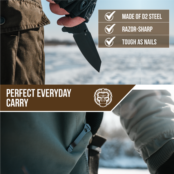 The Clip Point Folding Pocket Knife Giftset for Men and Women (Grey and Red)