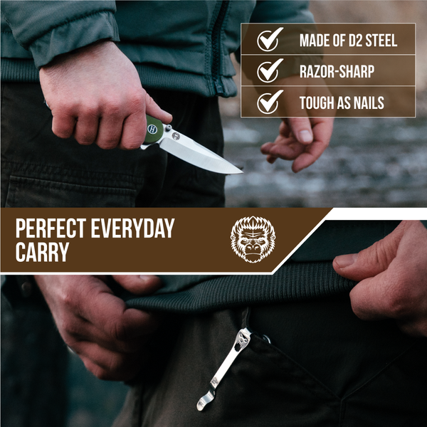 The Straight Back Folding Pocket Knife Giftset for Men and Women (Silver and Green)