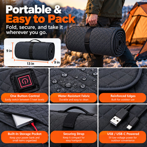 LITEGUEST 6-Zone Heated Tent Floor Mat | Large USB Heated Camping Mat