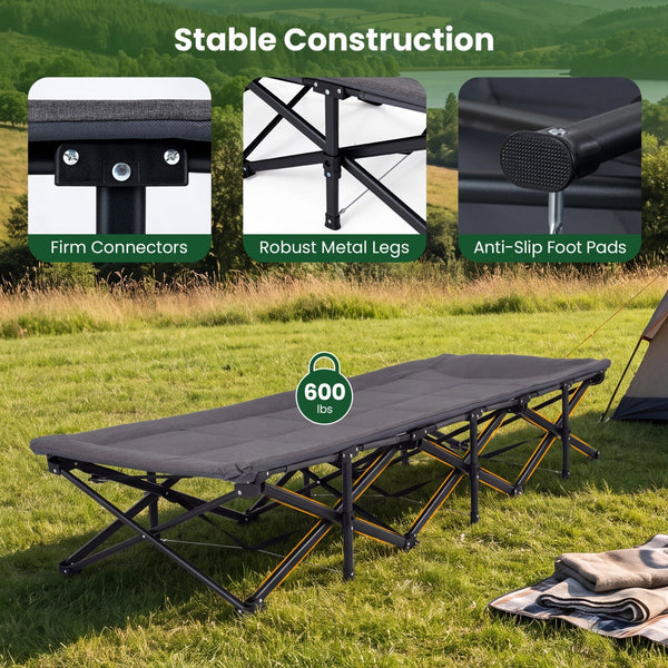 Camping Cot with Padded Pillow and Storage Pouch - Gray