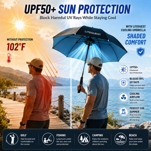LITEGUEST Cooling Fan Umbrella | Mist Spray & UPF50+ Protection