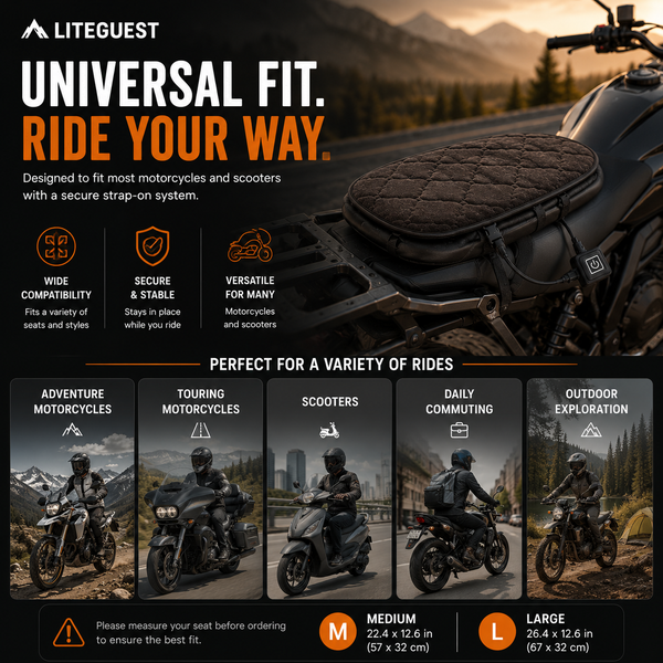 LITEGUEST Heated Motorcycle Seat Cover | USB Winter Riding Pad