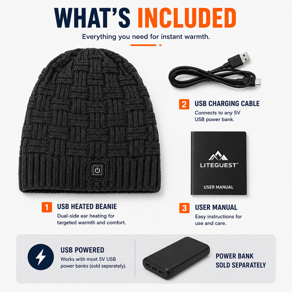 LITEGUEST USB Heated Beanie | Heated Winter Hat for Ear Warmth