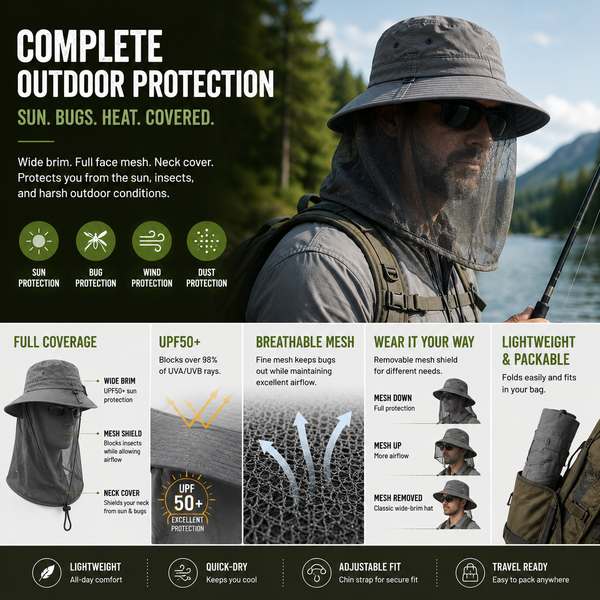 LITEGUEST Mosquito-Proof Fishing Hat – UPF50+ Sun & Bug Protection Hat