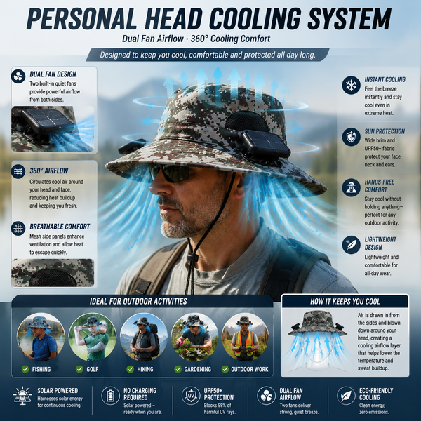 LITEGUEST Solar Fan Cooling Hat | Solar Powered UPF50+ Outdoor Cooling