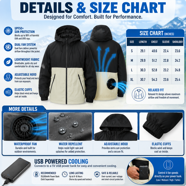 LITEGUEST UPF50+ Cooling Fan Jacket | Fishing, Hiking, Outdoor Cooling