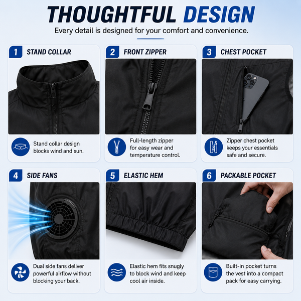 LITEGUEST Packable Side Fan Cooling Vest | Lightweight Travel Cooling
