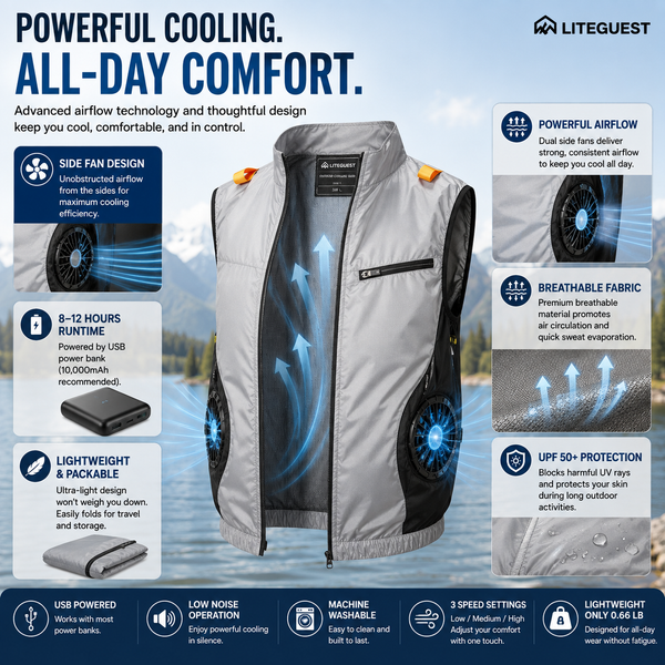 LITEGUEST 360° Side Fan Cooling Vest | Stay Cool in 100°F Heat