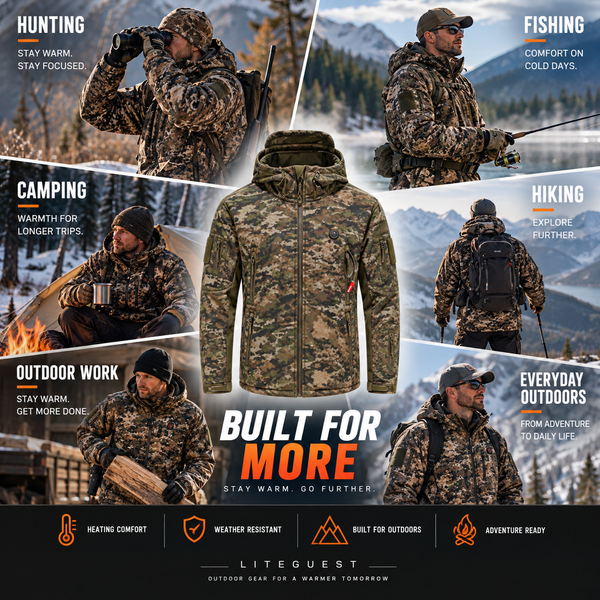 LITEGUEST 7-Zone Heated Jacket | Camo Outdoor Jacket with USB Power
