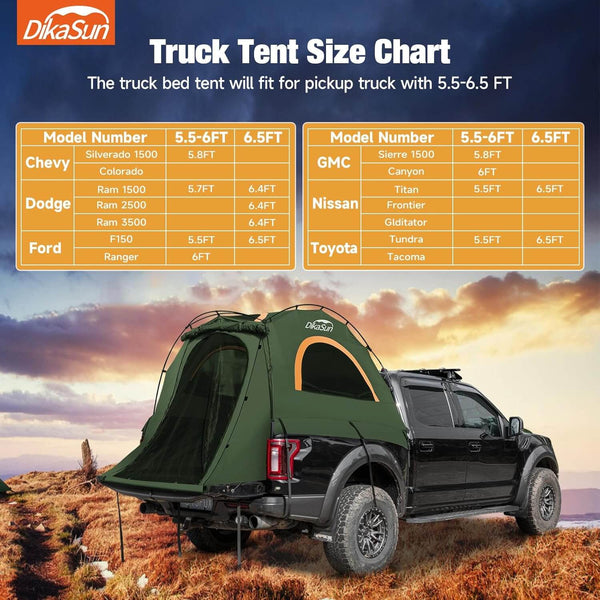 5.5-6.7ft Easy Setup Pickup Truck Bed Tent,Green