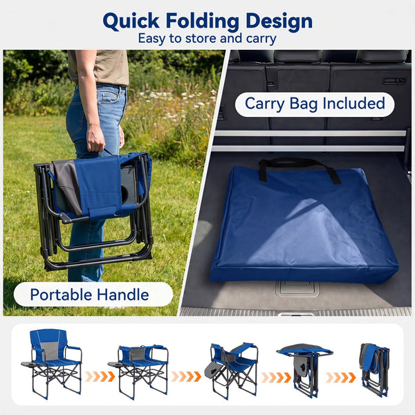 Folding Camping Chair with Side Table and Cup Holder