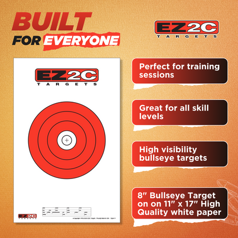 EZ2C Targets #9: 8" Bullseye Paper Shooting Target 11"x17" USA MADE Hi-Visibility