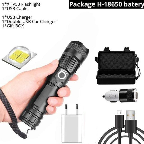 Adjustable Rechargeable Powerful Zoomable LED USB Flashlights High Lumens Powerful Tactical Waterproof Super Bright Flashlights Best For Camping Outdoor Hiking Running Riding