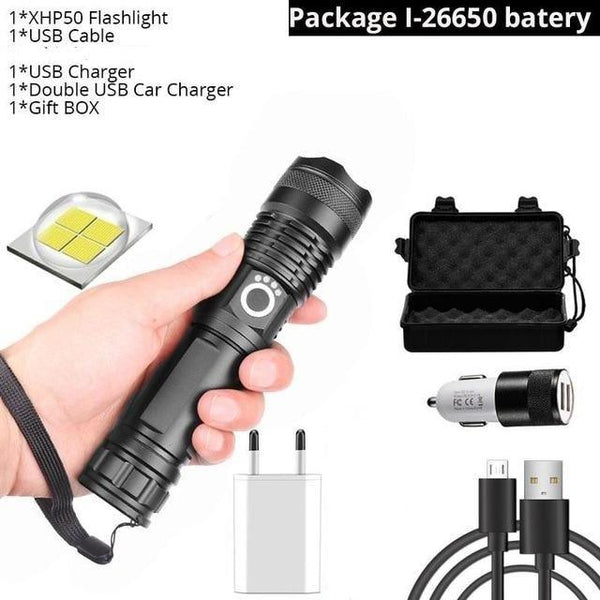 Adjustable Rechargeable Powerful Zoomable LED USB Flashlights High Lumens Powerful Tactical Waterproof Super Bright Flashlights Best For Camping Outdoor Hiking Running Riding