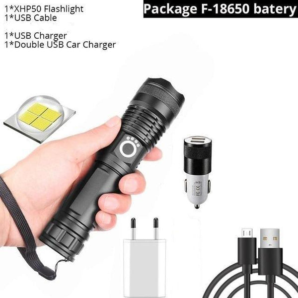 Adjustable Rechargeable Powerful Zoomable LED USB Flashlights High Lumens Powerful Tactical Waterproof Super Bright Flashlights Best For Camping Outdoor Hiking Running Riding