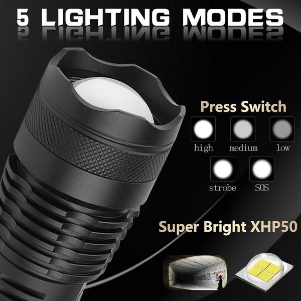 Adjustable Rechargeable Powerful Zoomable LED USB Flashlights High Lumens Powerful Tactical Waterproof Super Bright Flashlights Best For Camping Outdoor Hiking Running Riding