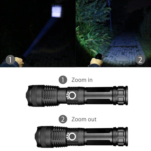Adjustable Rechargeable Powerful Zoomable LED USB Flashlights High Lumens Powerful Tactical Waterproof Super Bright Flashlights Best For Camping Outdoor Hiking Running Riding