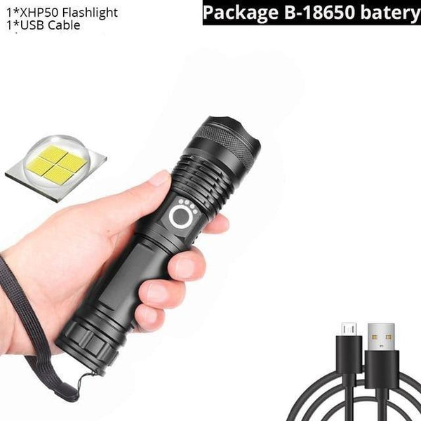 Adjustable Rechargeable Powerful Zoomable LED USB Flashlights High Lumens Powerful Tactical Waterproof Super Bright Flashlights Best For Camping Outdoor Hiking Running Riding