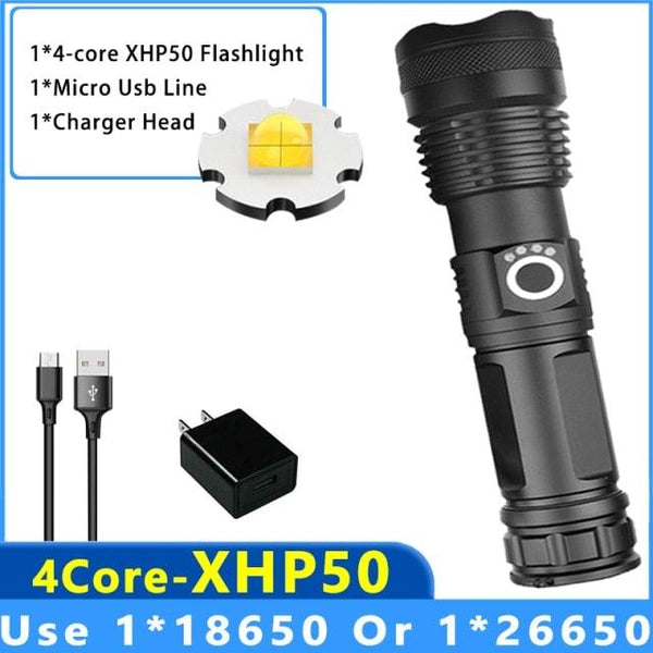 Adjustable Rechargeable Tactical Flashlight USB LED Super Bright Zoomable IPX65 Waterproof Portable Torchlight Flash Lamp USB Charging For Hiking Camping Running Fishing
