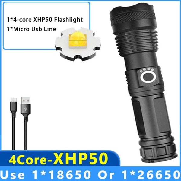 Adjustable Rechargeable Tactical Flashlight USB LED Super Bright Zoomable IPX65 Waterproof Portable Torchlight Flash Lamp USB Charging For Hiking Camping Running Fishing