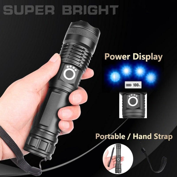 Adjustable Rechargeable Tactical Flashlight USB LED Super Bright Zoomable IPX65 Waterproof Portable Torchlight Flash Lamp USB Charging For Hiking Camping Running Fishing