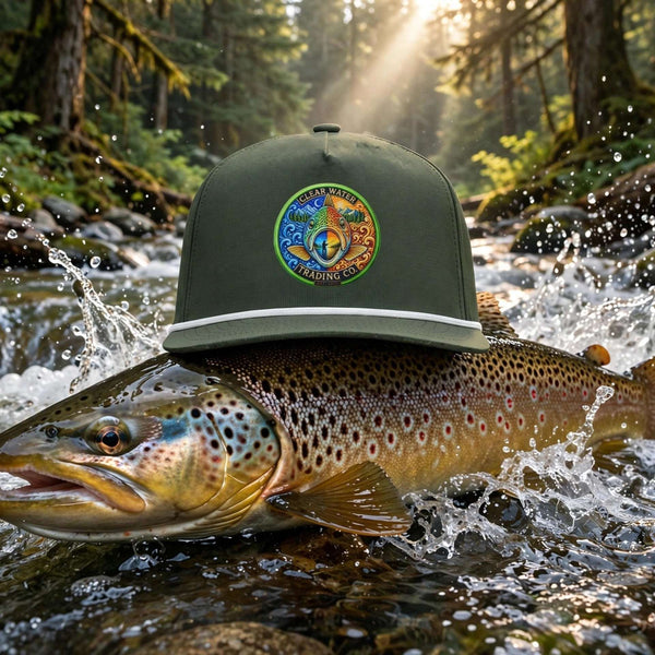 Trout Badge Rope Trucker Hat – Vintage Fly Fishing Hat | Clear Water Trading Co.