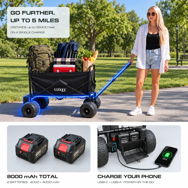 Electric Folding Wagon 500W – Motorized Utility Cart with All-Terrain Wheels Black