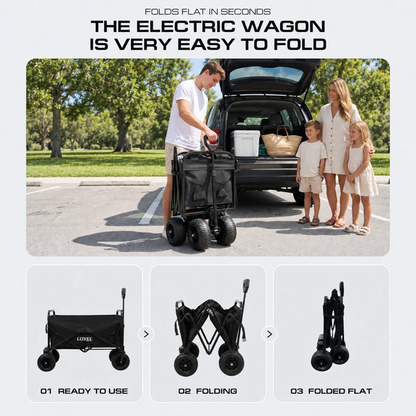 Electric Folding Wagon 500W – Motorized Utility Cart with All-Terrain Wheels Black