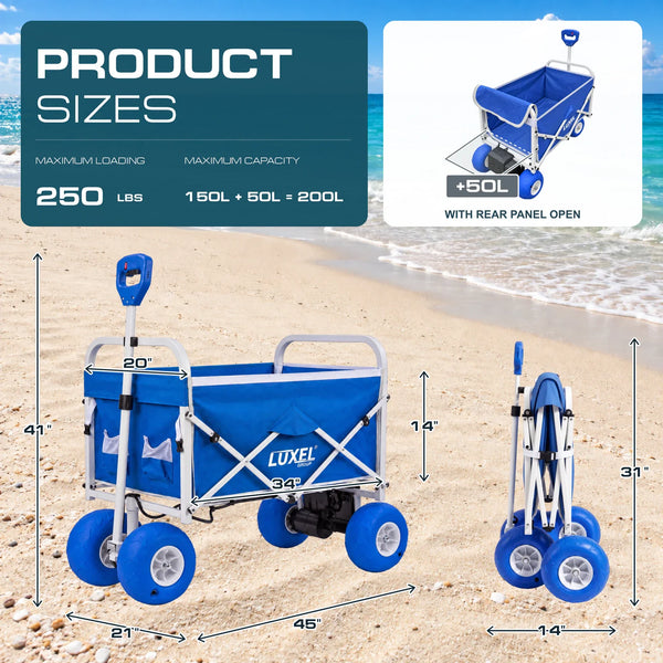 Electric Beach Wagon 500W – Motorized Folding Cart with Balloon Wheels Blue
