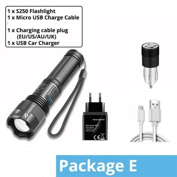 Rechargeable Adjustable Led Flashlights With High Lumen With Battery Display Super Bright Waterproof Flashlight 5 Lighting Modes For Adventure Hiking Camping Hunting New Design
