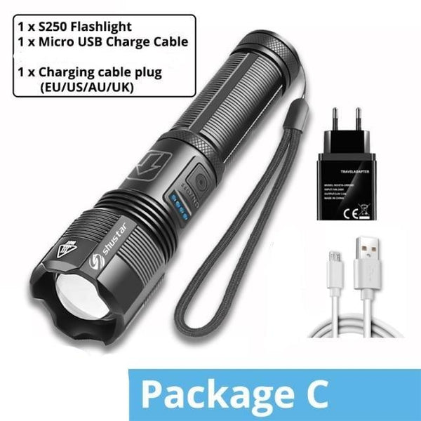 Rechargeable Adjustable Led Flashlights With High Lumen With Battery Display Super Bright Waterproof Flashlight 5 Lighting Modes For Adventure Hiking Camping Hunting New Design