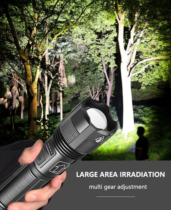 Rechargeable Adjustable Led Flashlights With High Lumen With Battery Display Super Bright Waterproof Flashlight 5 Lighting Modes For Adventure Hiking Camping Hunting New Design
