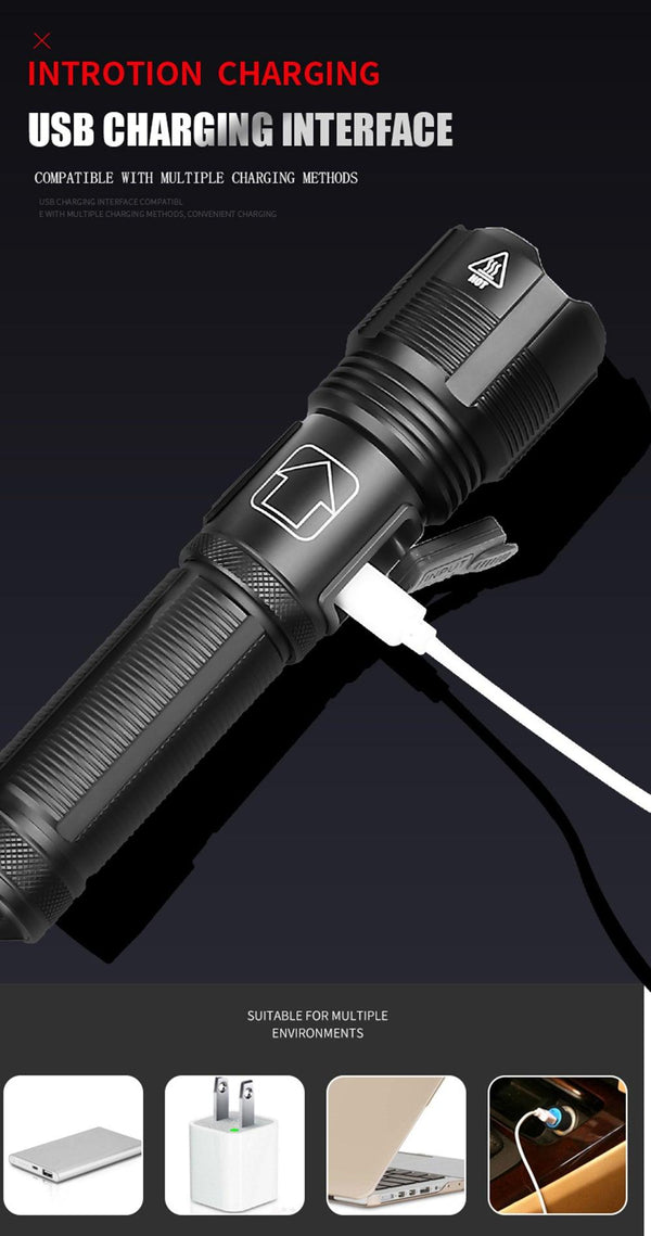 Rechargeable Adjustable Led Flashlights With High Lumen With Battery Display Super Bright Waterproof Flashlight 5 Lighting Modes For Adventure Hiking Camping Hunting New Design