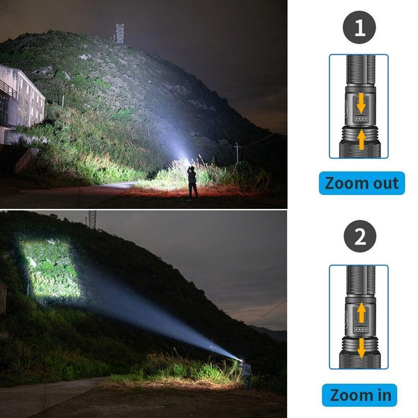 Rechargeable Adjustable Led Flashlights With High Lumen With Battery Display Super Bright Waterproof Flashlight 5 Lighting Modes For Adventure Hiking Camping Hunting New Design