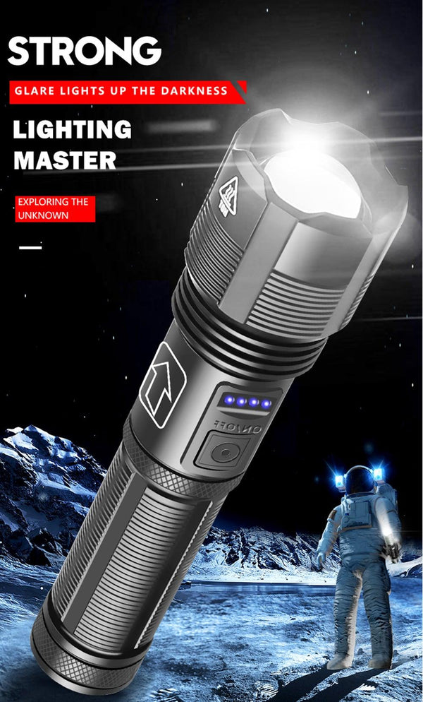 Rechargeable Adjustable Led Flashlights With High Lumen With Battery Display Super Bright Waterproof Flashlight 5 Lighting Modes For Adventure Hiking Camping Hunting New Design