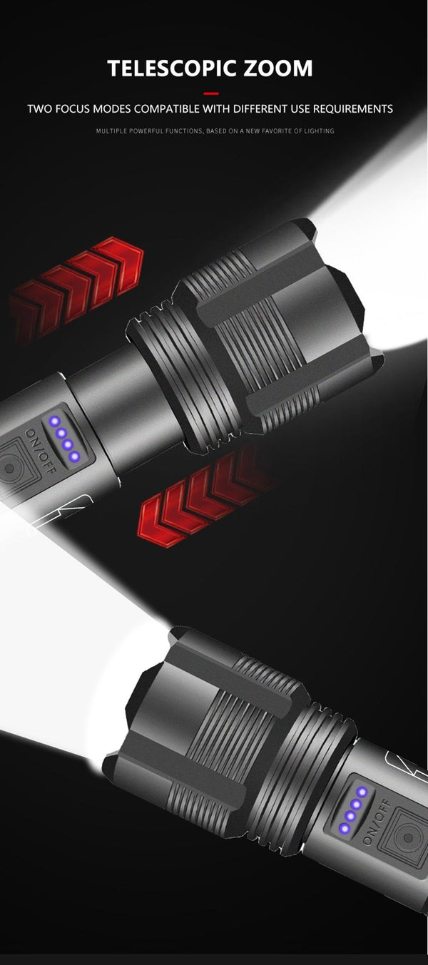 Rechargeable Adjustable Led Flashlights With High Lumen With Battery Display Super Bright Waterproof Flashlight 5 Lighting Modes For Adventure Hiking Camping Hunting New Design