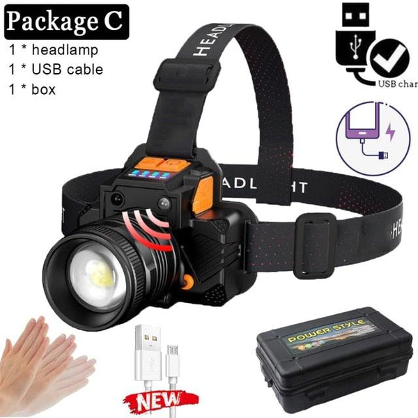 Rechargeable High Lumens Work Headlight Ultra Bright Headlamp LED Headlight Sensor Powerful Head Lamp Waterproof Flashlight For Adults Running Hiking Camping Fishing