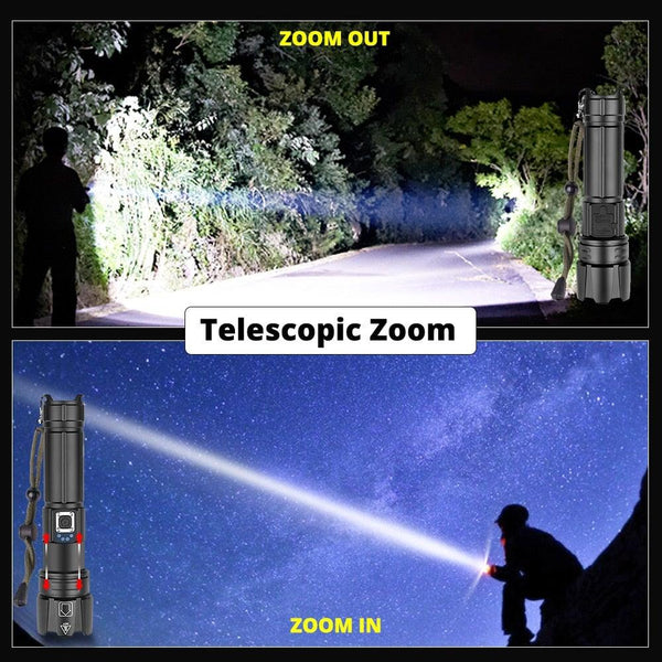 Rechargeable LED Flashlight High Lumen USB Ultra Bright Adjustable Powerful Zoomable Flashlight Water Resistant For Daily Household and Outdoor Camping Hiking Riding Running
