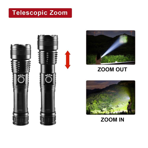 Rechargeable LED Flashlights High Lumens Waterproof Zoomable Super Bright Tactical Flashlight Powerful USB LED CREE Flashlight Hand Lamp For Hiking Camping Household Outdoor Sport