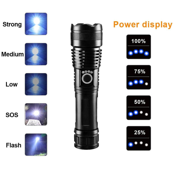 Rechargeable LED Flashlights High Lumens Waterproof Zoomable Super Bright Tactical Flashlight Powerful USB LED CREE Flashlight Hand Lamp For Hiking Camping Household Outdoor Sport