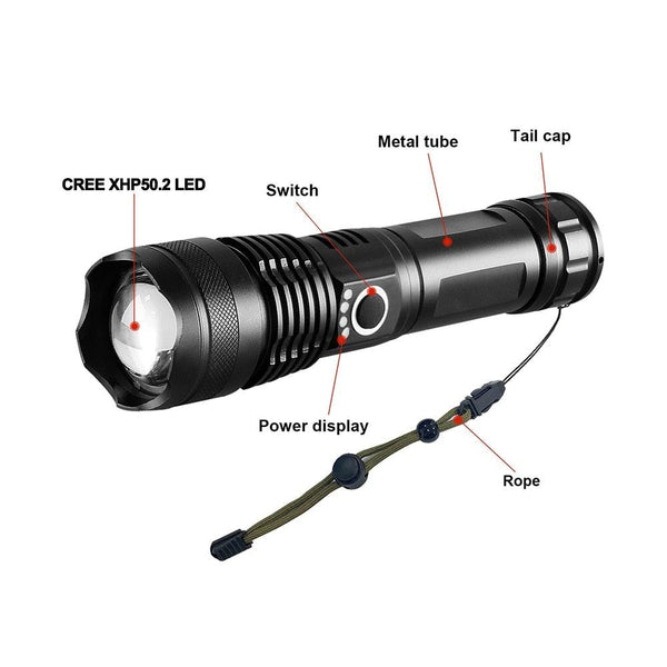 Rechargeable LED Flashlights High Lumens Waterproof Zoomable Super Bright Tactical Flashlight Powerful USB LED CREE Flashlight Hand Lamp For Hiking Camping Household Outdoor Sport