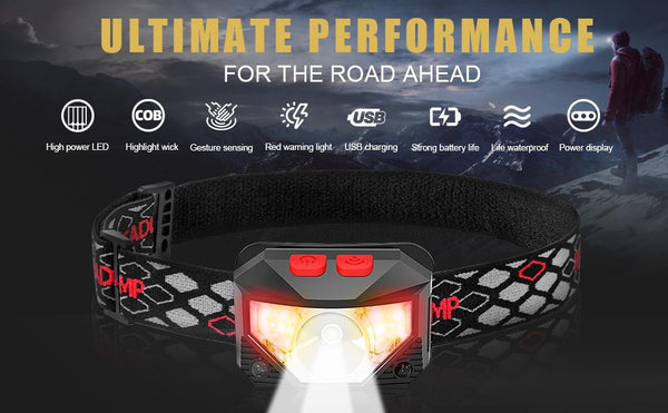 Rechargeable Powerful USB LED High Lumen Headlamp Ultra-Light Bright Headlight Waterproof Sensor Head Light For Outdoors Camping Running Hiking Biking Fishing