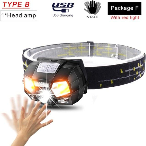 Rechargeable Powerful USB LED High Lumen Headlamp Ultra-Light Bright Headlight Waterproof Sensor Head Light For Outdoors Camping Running Hiking Biking Fishing